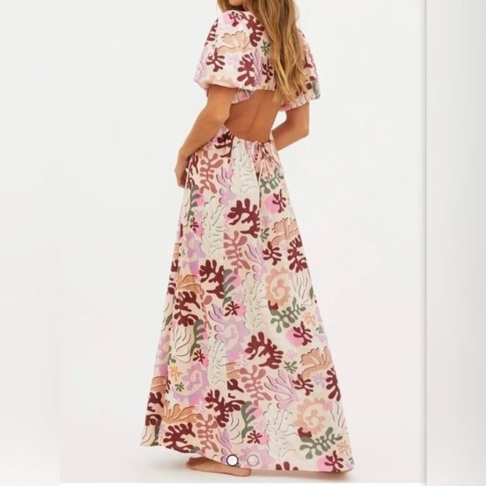 Beach Riot Maxi Linen Weston Dress in Desert Succulent - Size Medium